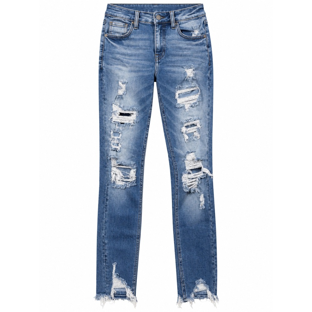 KanCan Mid Rise Ankle Skinny Jeans Size 25 Distressed Ripped Frayed Hem Denim